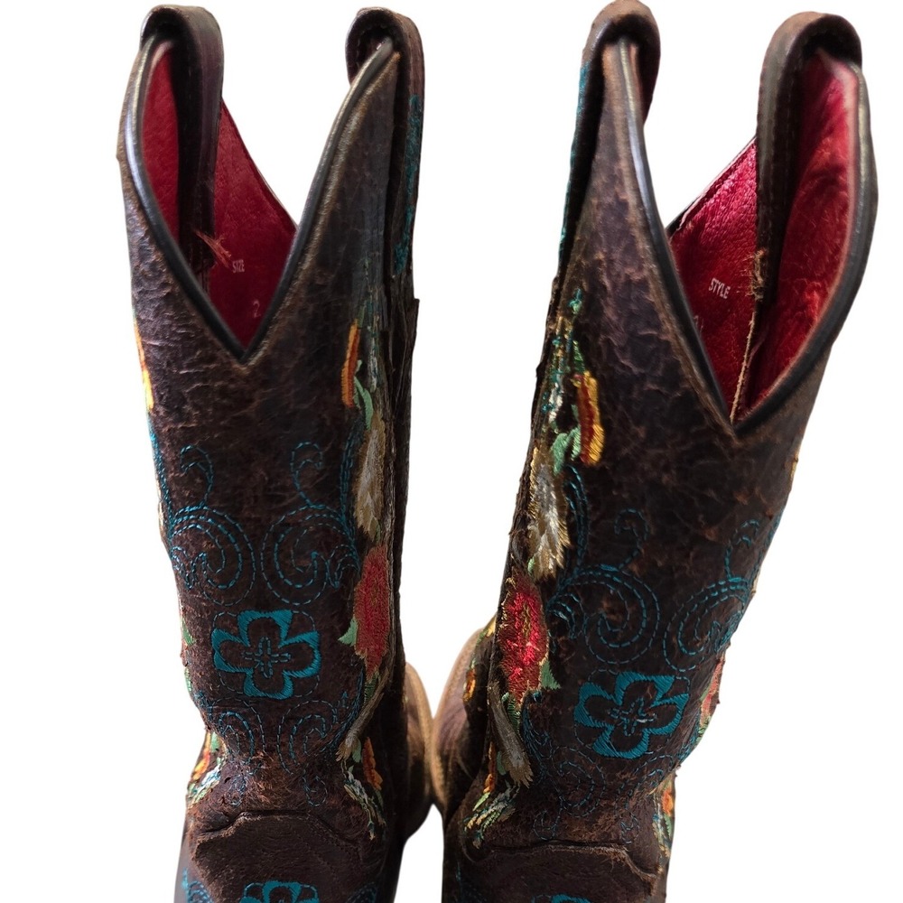 Macie Bean Womens Cowboy Boots Size 2 Brown Floral Embroidered Western - Picture 6 of 8